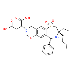 ChemSpider 2D Image | N-{[(3R,5R)-3-Butyl-3-ethyl-7-methoxy-1,1-dioxido-5-phenyl-2,3,4,5-tetrahydro-1,4-benzothiazepin-8-yl]methyl}-D-aspartic acid | C27H36N2O7S