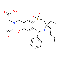 ChemSpider 2D Image | 2,2'-({[(3R,5R)-3-Butyl-3-ethyl-7-methoxy-1,1-dioxido-5-phenyl-2,3,4,5-tetrahydro-1,4-benzothiazepin-8-yl]methyl}imino)diacetic acid | C27H36N2O7S