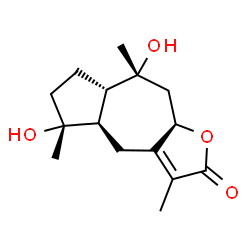ChemSpider 2D Image | (4aR,5R,7aS,8R,9aR)-5,8-Dihydroxy-3,5,8-trimethyl-4a,5,6,7,7a,8,9,9a-octahydroazuleno[6,5-b]furan-2(4H)-one | C15H22O4