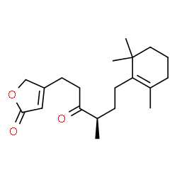 ChemSpider 2D Image | 4-[(4R)-4-Methyl-3-oxo-6-(2,6,6-trimethyl-1-cyclohexen-1-yl)hexyl]-2(5H)-furanone | C20H30O3