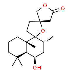 ChemSpider 2D Image | (2''R,3S,4''R,4a''S,5'R,8a''S)-4''-Hydroxy-2'',5'',5'',8a''-tetramethyldecahydro-2''H-dispiro[furan-3,2'-furan-5',1''-naphthalen]-5(4H)-one | C20H32O4