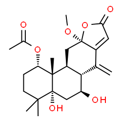 ChemSpider 2D Image | (1S,4aR,6S,6aR,10aR,11aS,11bS)-4a,6-Dihydroxy-10a-methoxy-4,4,11b-trimethyl-7-methylene-9-oxo-1,2,3,4,4a,5,6,6a,7,9,10a,11,11a,11b-tetradecahydrophenanthro[3,2-b]furan-1-yl acetate | C23H32O7
