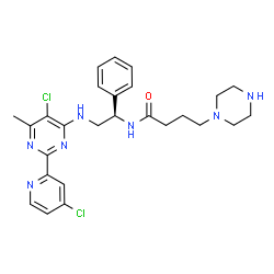 ChemSpider 2D Image | N-[(1R)-2-{[5-Chloro-2-(4-chloro-2-pyridinyl)-6-methyl-4-pyrimidinyl]amino}-1-phenylethyl]-4-(1-piperazinyl)butanamide | C26H31Cl2N7O