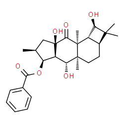ChemSpider 2D Image | (1R,2aS,4aR,5R,5aS,6S,7S,8aR,9aS,9bR)-1,5,8a-Trihydroxy-2,2,4a,7,9a-pentamethyl-9-oxotetradecahydro-1H-cyclobuta[a]cyclopenta[g]naphthalen-6-yl benzoate | C27H36O6