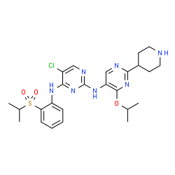 ChemSpider 2D Image | 5-Chloro-N~2~-[4-isopropoxy-2-(4-piperidinyl)-5-pyrimidinyl]-N~4~-[2-(isopropylsulfonyl)phenyl]-2,4-pyrimidinediamine | C25H32ClN7O3S