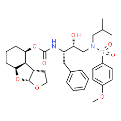 ChemSpider 2D Image | (3aS,3bS,4R,7aS,8aR)-Decahydrofuro[2,3-b][1]benzofuran-4-yl [(2S,3R)-3-hydroxy-4-{isobutyl[(4-methoxyphenyl)sulfonyl]amino}-1-phenyl-2-butanyl]carbamate | C32H44N2O8S