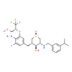 ChemSpider 2D Image | (3S,4S,5R)-3-(4-Amino-3-fluoro-5-{[(2R)-1,1,1-trifluoro-3-methoxy-2-propanyl]oxy}benzyl)-4-hydroxy-5-[(3-isopropylbenzyl)amino]tetrahydro-2H-thiopyranium-1-olate | C26H34F4N2O4S
