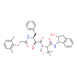 ChemSpider 2D Image | 3-[(2S,3S)-3-{[(2,6-Dimethylphenoxy)acetyl]amino}-2-hydroxy-4-phenylbutanoyl]-N-[(1S,2R)-2-hydroxy-2,3-dihydro-1H-inden-1-yl]-5,5-dimethyl-1,3-thiazolidine-4-carboxamide | C35H41N3O6S
