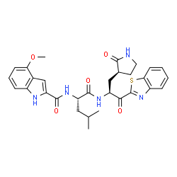 ChemSpider 2D Image | N-[(2S)-1-({(2S)-1-(1,3-Benzothiazol-2-yl)-1-oxo-3-[(3S)-2-oxo-3-pyrrolidinyl]-2-propanyl}amino)-4-methyl-1-oxo-2-pentanyl]-4-methoxy-1H-indole-2-carboxamide | C30H33N5O5S