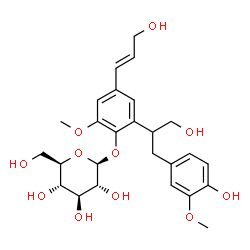 ChemSpider 2D Image | 2-[1-Hydroxy-3-(4-hydroxy-3-methoxyphenyl)-2-propanyl]-4-[(1E)-3-hydroxy-1-propen-1-yl]-6-methoxyphenyl beta-D-glucopyranoside | C26H34O11