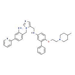 ChemSpider 2D Image | N-({1-[2-Amino-4-(2-pyridinyl)benzyl]-1H-imidazol-5-yl}methyl)-6-[2-(4-methyl-1-piperidinyl)ethoxy]-3-biphenylamine | C36H40N6O