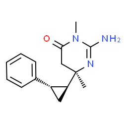ChemSpider 2D Image | (6R)-2-Amino-3,6-dimethyl-6-[(1S,2S)-2-phenylcyclopropyl]-5,6-dihydro-4(3H)-pyrimidinone | C15H19N3O