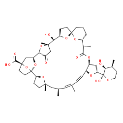 ChemSpider 2D Image | 1-C-[(1R,2S,5S,7S,8Z,10Z,12S,14R,16S,19S,20R,24R,27R,28S,29S,32S,33S,35R)-35-Carboxy-28-hydroxy-5,7,9,19,29-pentamethyl-18,31-dioxo-13,17,38,39,40,41,42,43-octaoxaoctacyclo[31.4.1.1~1,35~.1~2,5~.1~20,
24~.1~24,27~.1~29,32~.0~12,16~]tritetraconta-8,10-dien-14-yl]-3,4-dideoxy-3-methyl-beta-L-erythro-pentopyranose | C47H68O16