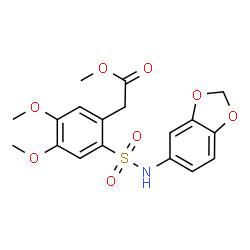 ChemSpider 2D Image | Methyl [2-(1,3-benzodioxol-5-ylsulfamoyl)-4,5-dimethoxyphenyl]acetate | C18H19NO8S