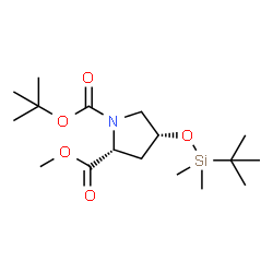 ChemSpider 2D Image | 2-Methyl 1-(2-methyl-2-propanyl) (2R,4R)-4-{[dimethyl(2-methyl-2-propanyl)silyl]oxy}-1,2-pyrrolidinedicarboxylate | C17H33NO5Si