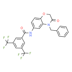 ChemSpider 2D Image | N-(4-Benzyl-3-oxo-3,4-dihydro-2H-1,4-benzoxazin-6-yl)-3,5-bis(trifluoromethyl)benzamide | C24H16F6N2O3
