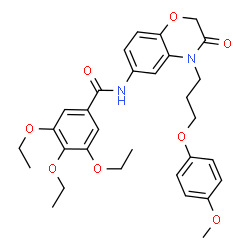 ChemSpider 2D Image | 3,4,5-Triethoxy-N-{4-[3-(4-methoxyphenoxy)propyl]-3-oxo-3,4-dihydro-2H-1,4-benzoxazin-6-yl}benzamide | C31H36N2O8