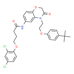 ChemSpider 2D Image | 4-(2,4-Dichlorophenoxy)-N-(4-{2-[4-(2-methyl-2-propanyl)phenoxy]ethyl}-3-oxo-3,4-dihydro-2H-1,4-benzoxazin-6-yl)butanamide | C30H32Cl2N2O5