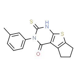 ChemSpider 2D Image | 6-Mercapto-5-m-tolyl-1,2,3,5-tetrahydro-8-thia-5,7-diaza-cyclopenta[a]inden-4-one | C16H14N2OS2