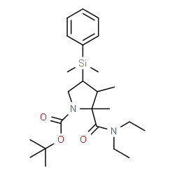 ChemSpider 2D Image | 2-Methyl-2-propanyl 2-(diethylcarbamoyl)-4-[dimethyl(phenyl)silyl]-2,3-dimethyl-1-pyrrolidinecarboxylate | C24H40N2O3Si