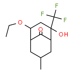 ChemSpider 2D Image | 4-Ethoxy-2-hydroxy-7-methyl-2-(trifluoromethyl)bicyclo[3.3.1]nonan-9-one | C13H19F3O3
