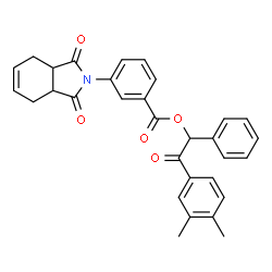 ChemSpider 2D Image | 2-(3,4-Dimethylphenyl)-2-oxo-1-phenylethyl 3-(1,3-dioxo-1,3,3a,4,7,7a-hexahydro-2H-isoindol-2-yl)benzoate | C31H27NO5