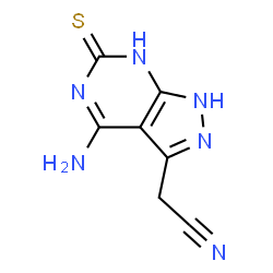 ChemSpider 2D Image | (4-Amino-6-thioxo-6,7-dihydro-1H-pyrazolo[3,4-d]pyrimidin-3-yl)acetonitrile | C7H6N6S