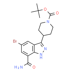 ChemSpider 2D Image | 2-Methyl-2-propanyl 4-(5-bromo-7-carbamoyl-1H-indazol-3-yl)-1-piperidinecarboxylate | C18H23BrN4O3