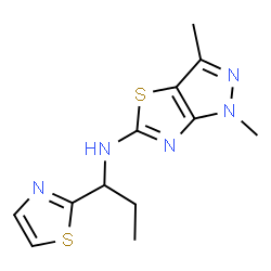 ChemSpider 2D Image | 1,3-Dimethyl-N-[1-(1,3-thiazol-2-yl)propyl]-1H-pyrazolo[3,4-d][1,3]thiazol-5-amine | C12H15N5S2