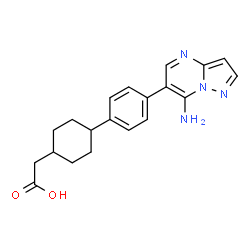 ChemSpider 2D Image | {4-[4-(7-Aminopyrazolo[1,5-a]pyrimidin-6-yl)phenyl]cyclohexyl}acetic acid | C20H22N4O2
