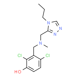 ChemSpider 2D Image | 2,4-Dichloro-3-({methyl[(4-propyl-4H-1,2,4-triazol-3-yl)methyl]amino}methyl)phenol | C14H18Cl2N4O