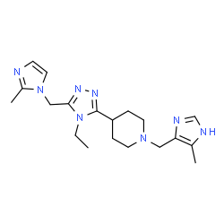 ChemSpider 2D Image | 4-{4-Ethyl-5-[(2-methyl-1H-imidazol-1-yl)methyl]-4H-1,2,4-triazol-3-yl}-1-[(4-methyl-1H-imidazol-5-yl)methyl]piperidine | C19H28N8