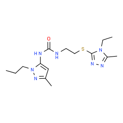 ChemSpider 2D Image | 1-{2-[(4-Ethyl-5-methyl-4H-1,2,4-triazol-3-yl)sulfanyl]ethyl}-3-(3-methyl-1-propyl-1H-pyrazol-5-yl)urea | C15H25N7OS