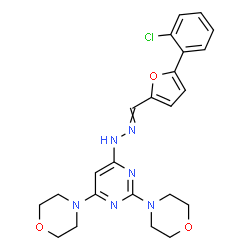 ChemSpider 2D Image | 4,4'-[6-(2-{[5-(2-Chlorophenyl)-2-furyl]methylene}hydrazino)-2,4-pyrimidinediyl]dimorpholine | C23H25ClN6O3