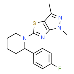 ChemSpider 2D Image | 5-[2-(4-Fluorophenyl)-1-piperidinyl]-1,3-dimethyl-1H-pyrazolo[3,4-d][1,3]thiazole | C17H19FN4S