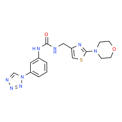 ChemSpider 2D Image | 1-{[2-(4-Morpholinyl)-1,3-thiazol-4-yl]methyl}-3-[3-(1H-tetrazol-1-yl)phenyl]urea | C16H18N8O2S