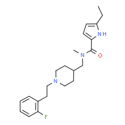 ChemSpider 2D Image | 5-Ethyl-N-({1-[2-(2-fluorophenyl)ethyl]-4-piperidinyl}methyl)-N-methyl-1H-pyrrole-2-carboxamide | C22H30FN3O