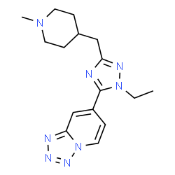 ChemSpider 2D Image | 7-{1-Ethyl-3-[(1-methyl-4-piperidinyl)methyl]-1H-1,2,4-triazol-5-yl}tetrazolo[1,5-a]pyridine | C16H22N8