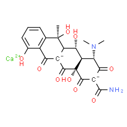 ChemSpider 2D Image | Calcium (4S,4aR,5S,6S,12aS)-2-carbamoyl-4-(dimethylamino)-5,6,10,12a-tetrahydroxy-6-methyl-1,3,11,12-tetraoxo-2,3,4,4a,5,5a,6,11,12,12a-decahydro-1H-tetracene-2,11a-diide | C22H22CaN2O9