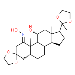 ChemSpider 2D Image | (1E,5R,11R,14S)-1-(Hydroxyimino)-10,13-dimethyl-17-(2-methyl-1,3-dioxolan-2-yl)hexadecahydrospiro[cyclopenta[a]phenanthrene-3,2'-[1,3]dioxolan]-11-ol | C25H39NO6