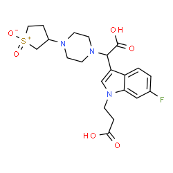ChemSpider 2D Image | 3-[3-[carboxy-[4-(1-oxido-1-oxo-2,3,4,5-tetrahydrothiophen-3-yl)piperazin-1-yl]methyl]-6-fluoro-indol-1-yl]propanoic acid | C21H26FN3O6S