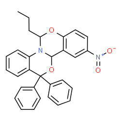 ChemSpider 2D Image | 10-Nitro-13,13-diphenyl-6-propyl-11bH,13H-[1,3]benzoxazino[3,4-a][3,1]benzoxazine | C30H26N2O4