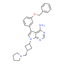 ChemSpider 2D Image | 5-[3-(Benzyloxy)phenyl]-7-[3-(1-pyrrolidinylmethyl)cyclobutyl]-7H-pyrrolo[2,3-d]pyrimidin-4-amine | C28H31N5O