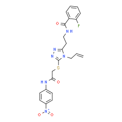 ChemSpider 2D Image | N-{2-[4-Allyl-5-({2-[(4-nitrophenyl)amino]-2-oxoethyl}sulfanyl)-4H-1,2,4-triazol-3-yl]ethyl}-2-fluorobenzamide | C22H21FN6O4S