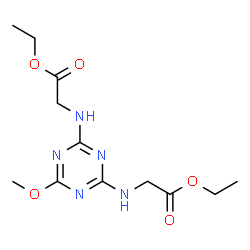 ChemSpider 2D Image | Diethyl 2,2'-[(6-methoxy-1,3,5-triazine-2,4-diyl)diimino]diacetate | C12H19N5O5