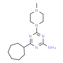 ChemSpider 2D Image | 4-Cycloheptyl-6-(4-methyl-1-piperazinyl)-1,3,5-triazin-2-amine | C15H26N6