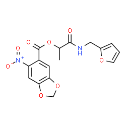 ChemSpider 2D Image | 1-[(2-Furylmethyl)amino]-1-oxo-2-propanyl 6-nitro-1,3-benzodioxole-5-carboxylate | C16H14N2O8
