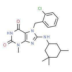 ChemSpider 2D Image | 7-(2-Chlorobenzyl)-3-methyl-8-[(3,3,5-trimethylcyclohexyl)amino]-3,7-dihydro-1H-purine-2,6-dione | C22H28ClN5O2