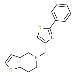 ChemSpider 2D Image | 5-[(2-Phenyl-1,3-thiazol-4-yl)methyl]-4,5,6,7-tetrahydrothieno[3,2-c]pyridine | C17H16N2S2
