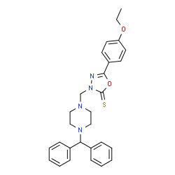 ChemSpider 2D Image | 3-{[4-(Diphenylmethyl)-1-piperazinyl]methyl}-5-(4-ethoxyphenyl)-1,3,4-oxadiazole-2(3H)-thione | C28H30N4O2S